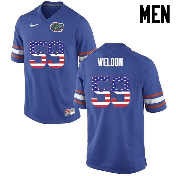 Men's NCAA Florida Gators Danny Weldon #59 Stitched Authentic USA Flag Fashion Nike Blue College Football Jersey JPU3665EC